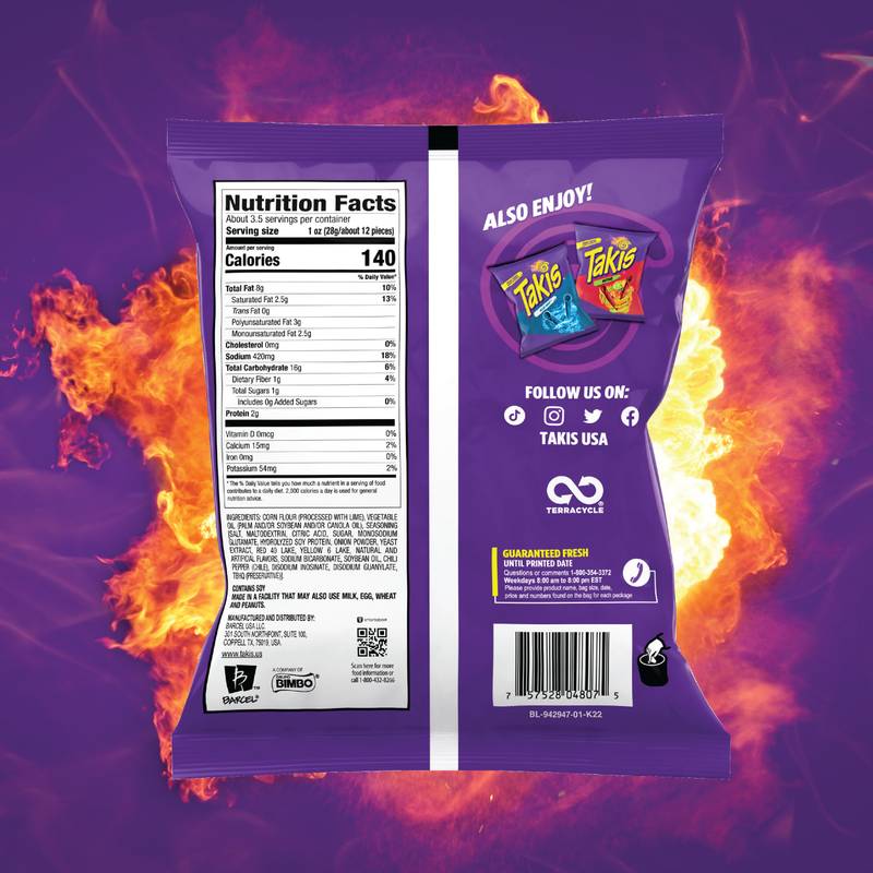 Takis Fuego Spicy Rolled Tortilla Chips Snack Size Bag 3.25 oz
