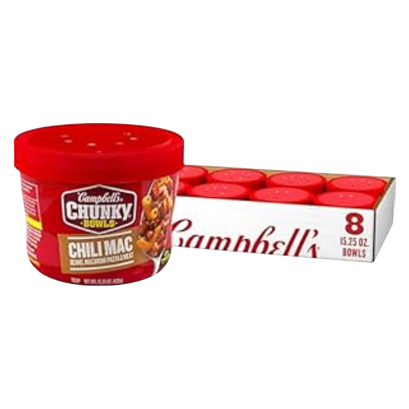 Campbell’s Chunky Soup, Chili Mac Soup, 15.25 oz Microwavable Bowl 8 CT