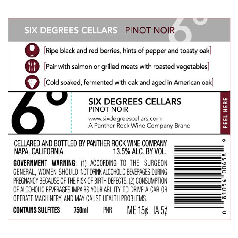 Six Degrees Pinot Noir 750ml