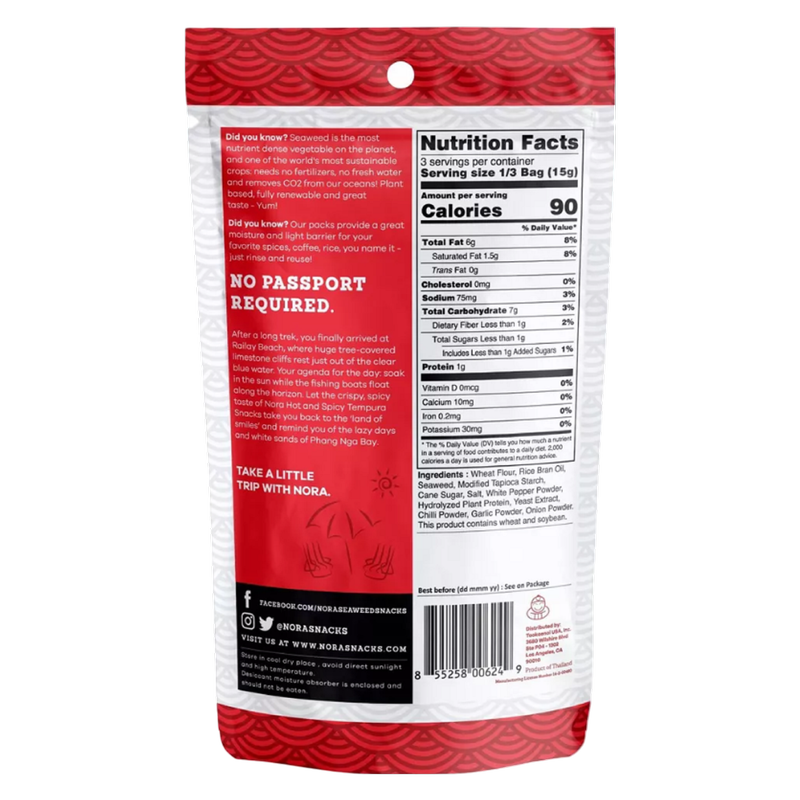 Nora Snacks Seaweed Snacks, Tempura Crispy Spicy, 1.13 oz
