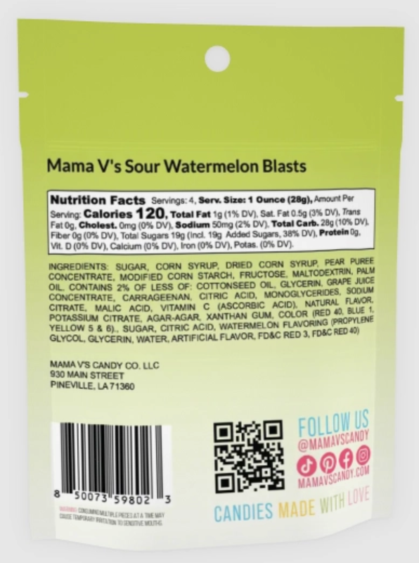 Mama V's Sour Watermelon Blasts, 4 oz
