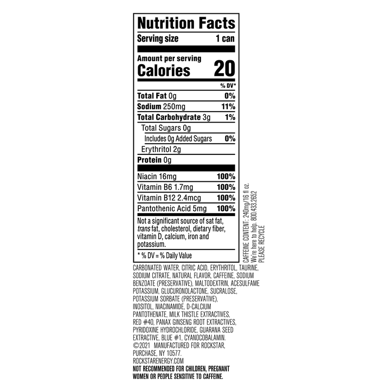 Rockstar Pure Zero Watermelon Kiwi 16oz Can