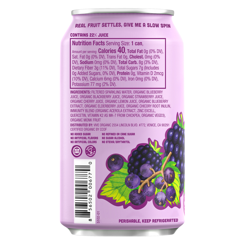 Vive Organic Sparkling Immunity Blackberry Elderberry 12oz Can