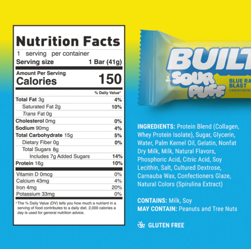 BUILT Sour Puff Bar, Blue Razz Blast