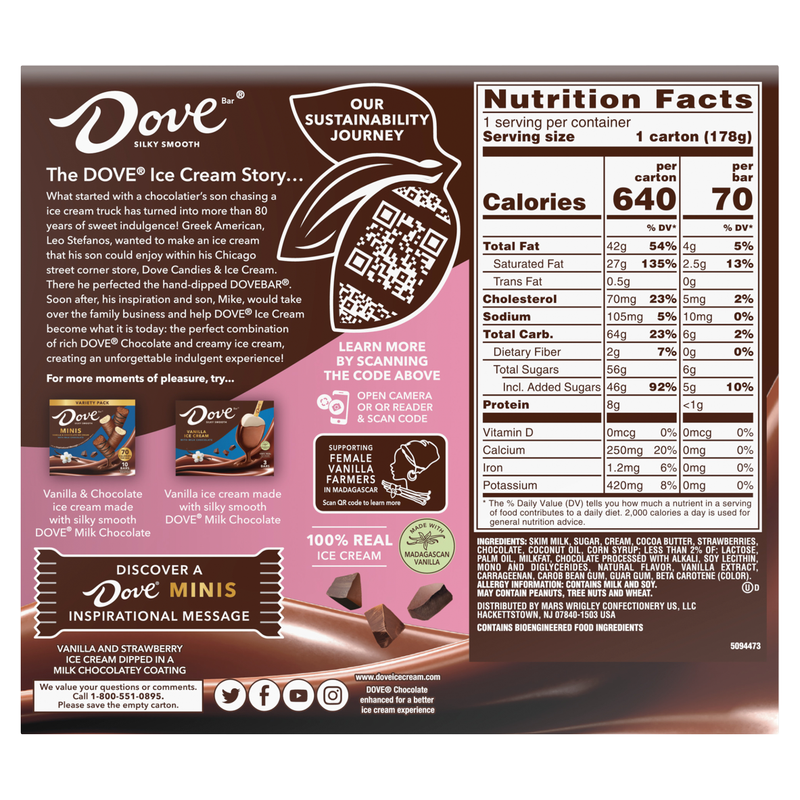 DOVE Vanilla & Strawberry Ice Cream Mini Milk Chocolate Ice Cream Bars Assortment, 10ct