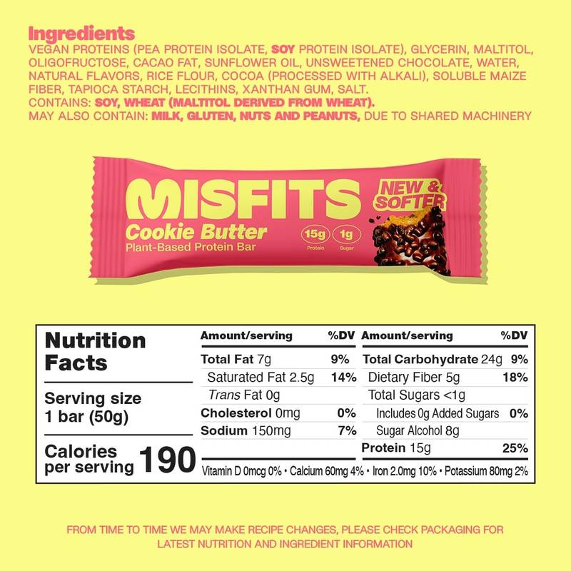 Misfits Plant-Based Cookie Butter Protein Bar Case 15 CT