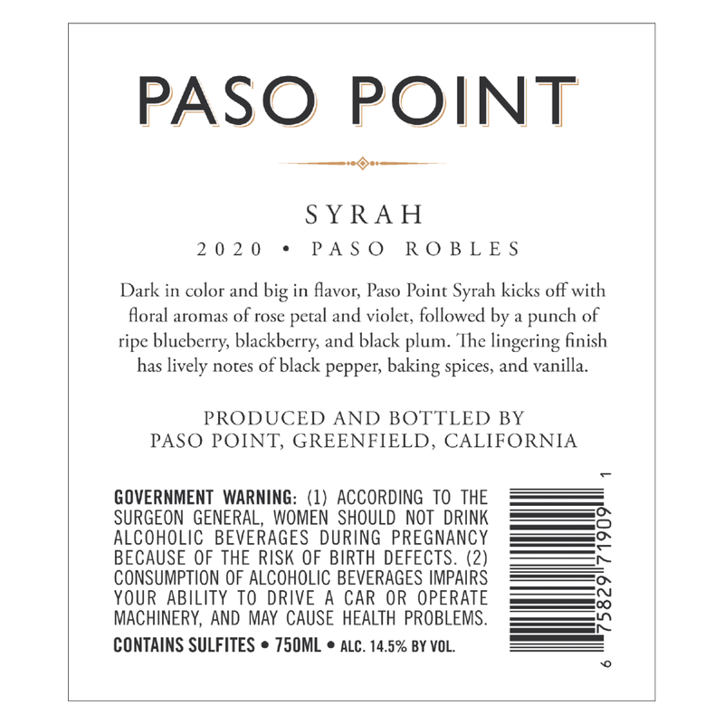 Paso Point Syrah 750ml