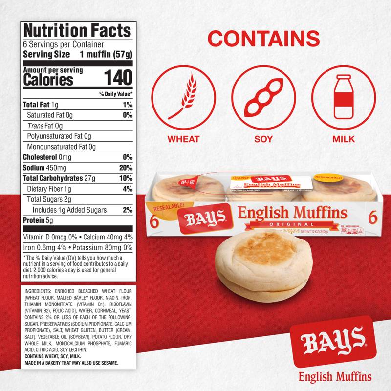 Bays Original English Muffins - 6ct