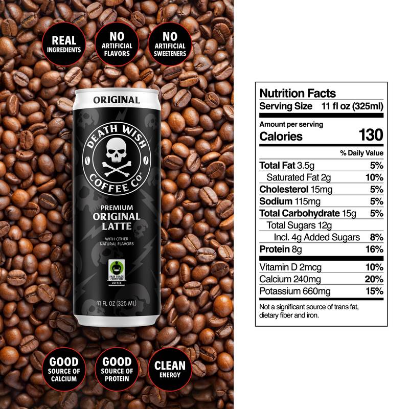 Death Wish Coffee Fair Trade Original Latte 11oz Can