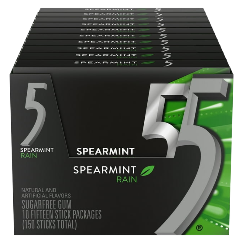 5 GUM Spearmint Rain Sugar Free Chewing Gum 10 CT