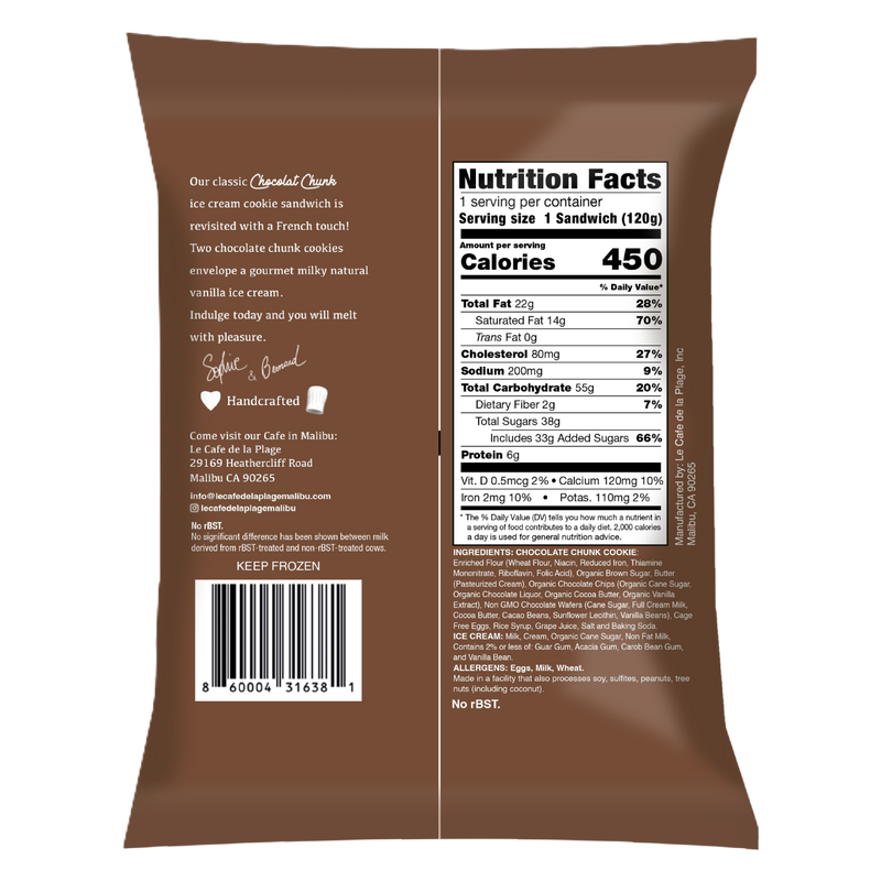 Le Cafe De La Plage Chocolat Cookie Ice Cream Sandwich 5.81oz