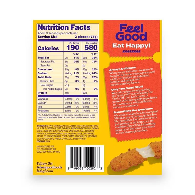 Feel Good Foods Gluten Free Mozzarella Sticks 8oz