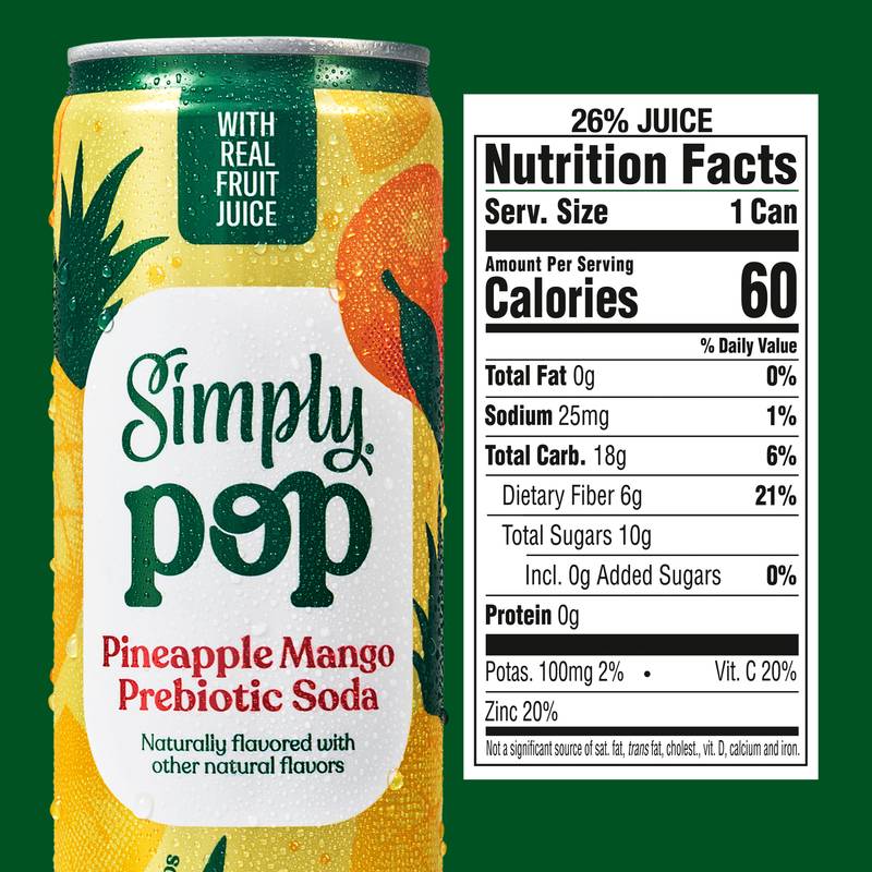 Simply Pop Pineapple Mango Prebiotic Soda 12oz Can