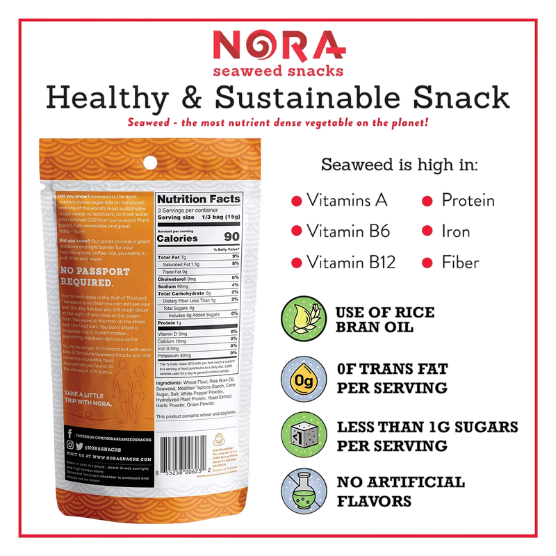 Nora Snacks Original Tempura Seaweed Snacks, 1.6 oz
