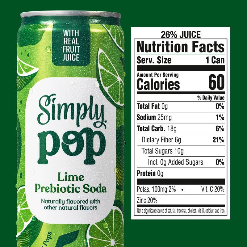 Simply Pop Lime Prebiotic Soda 12oz Can