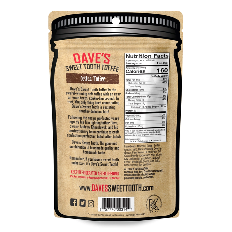 Dave's Sweet Tooth Coffee Toffee Pouch, 4 oz