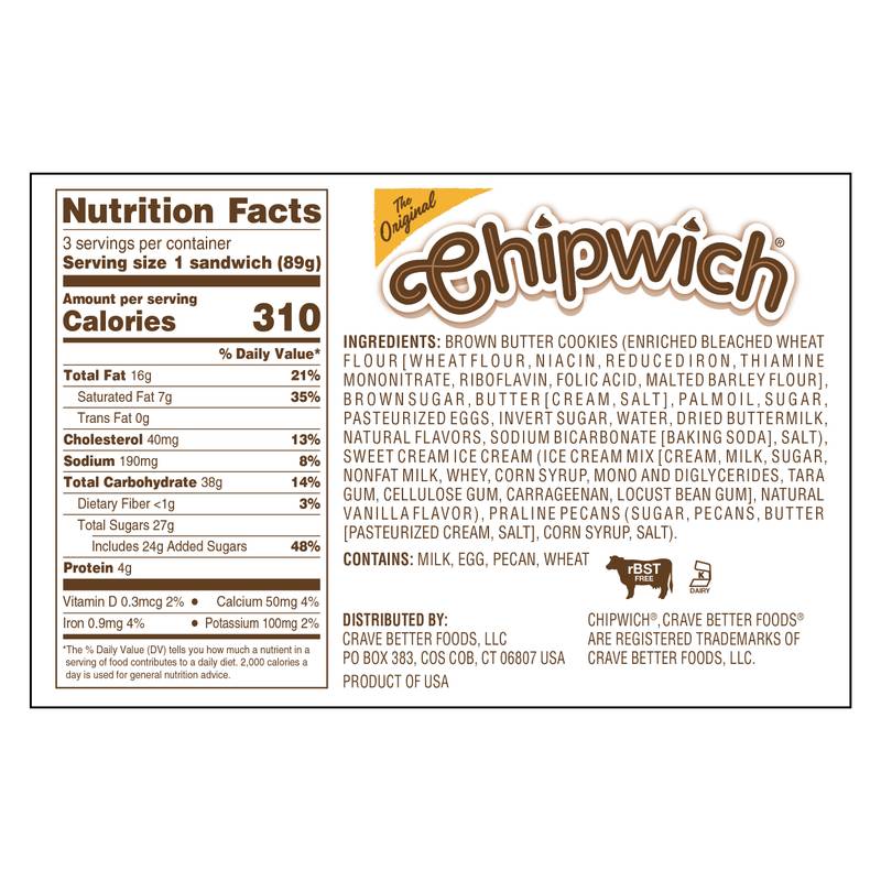 Chipwich Brown Butter Pecan 3ct
