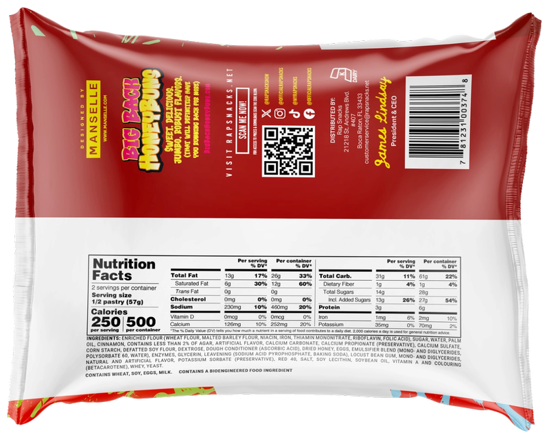 Rap Snacks Strawberry Iced Honey Bun, 4oz