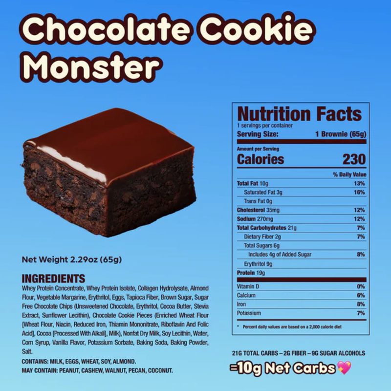 Prime Bites Protein Brownie, Chocolate Cookie Monster, 2.29 oz