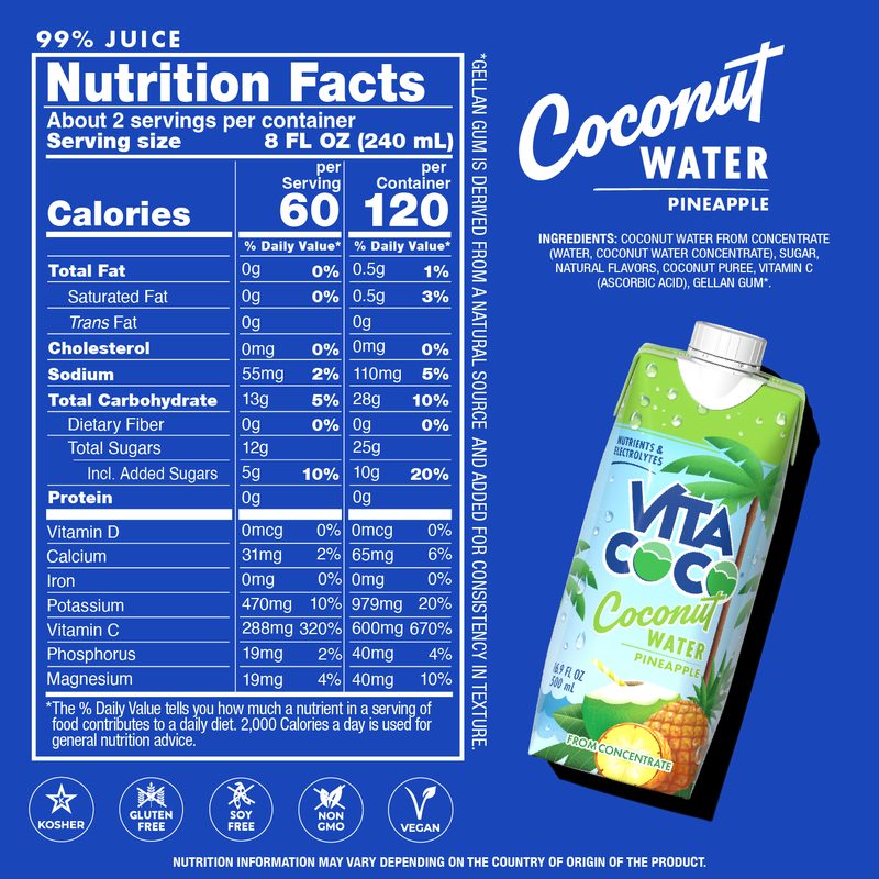 Vita Coco Coconut Pineapple Water 16.9oz Ctn