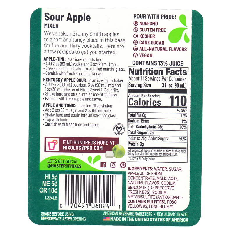 Master of Mixes Sour Apple Martini1 Liter