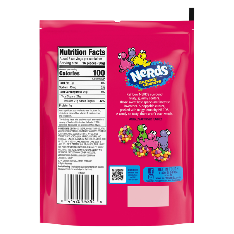 NERDS Gummy Clusters, Candy, Rainbow, Crunchy and Gummy, 8 oz