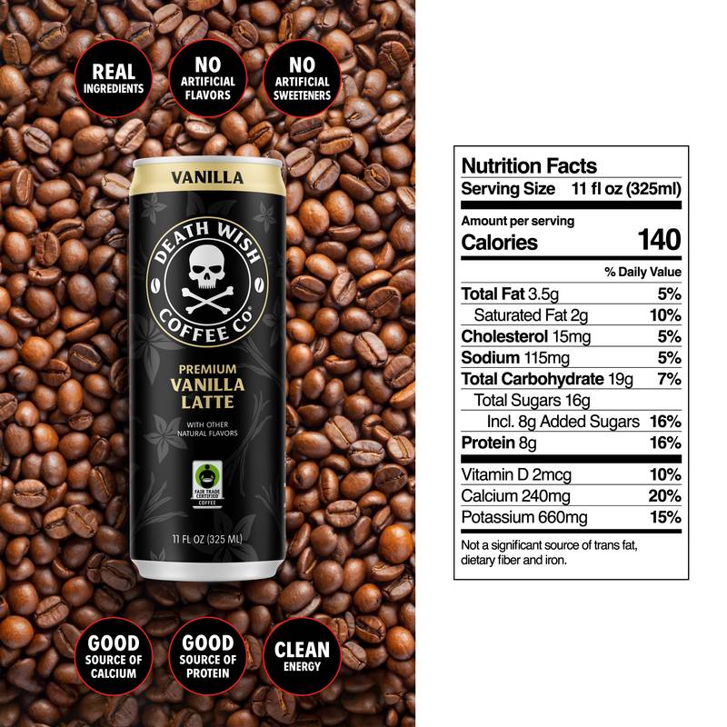Death Wish Coffee Fair Trade Vanilla Latte 11oz Can