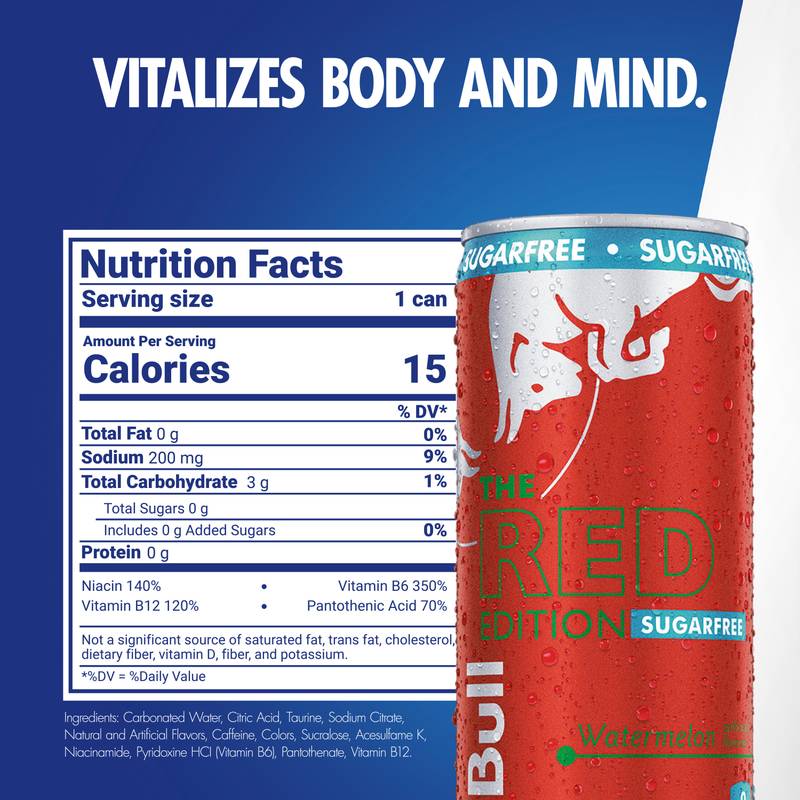 Red Bull Sugar Free Red Edition Watermelon Energy Drink 12oz Can
