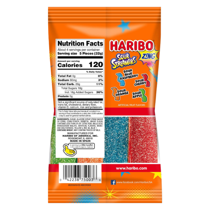 Haribo Z!ng Sour Streamers, 4.5oz