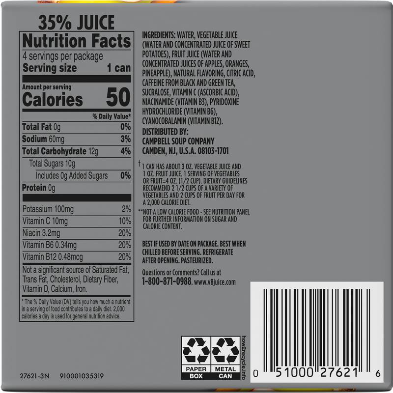 V8 Plus Energy Sparkling Orange Pineapple 4pk 11.5oz Can