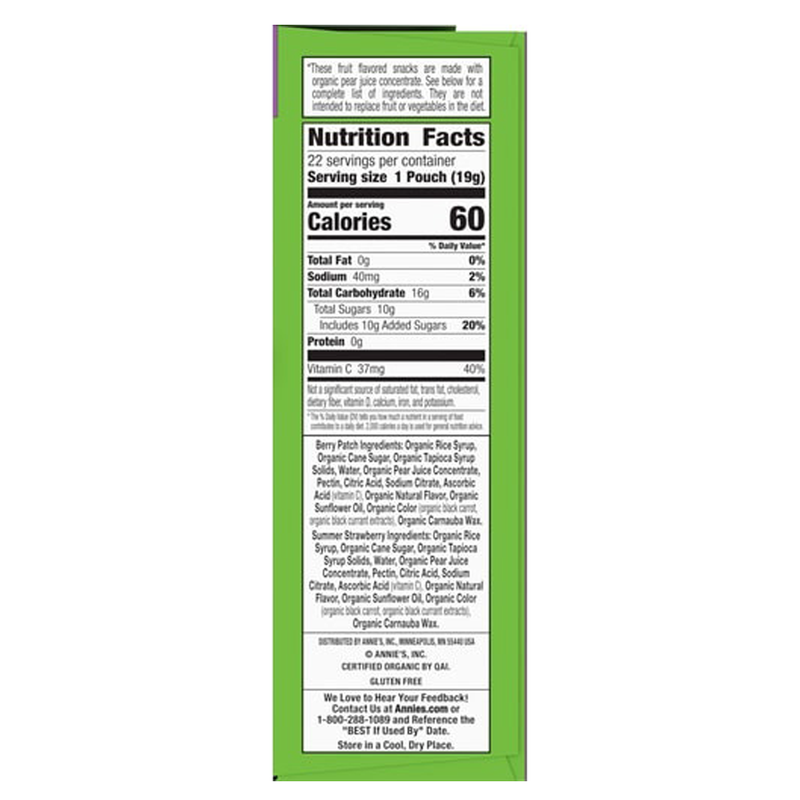 Annie's Organic Bunny Fruit Snacks, Variety Pack, Gluten Free, 22 ct