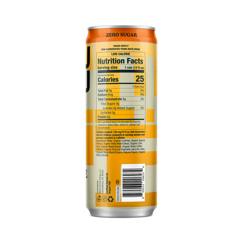 Machu Picchu Ocean Citrus Energy Organic Yerba Mate Zero Sugar 12oz Can