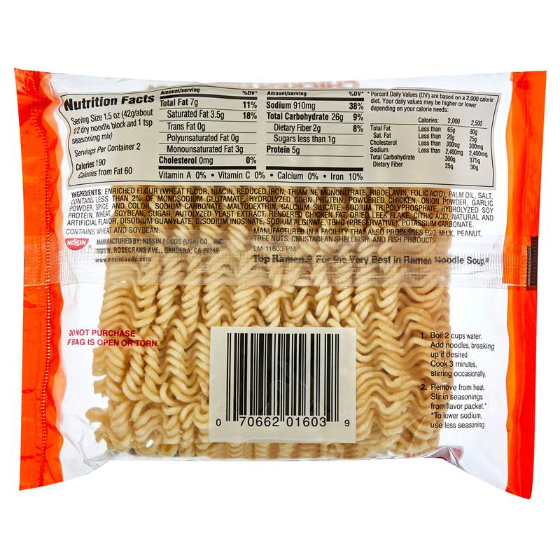 Nissin Top Ramen Chicken Flavor Ramen Noodle soup 3oz