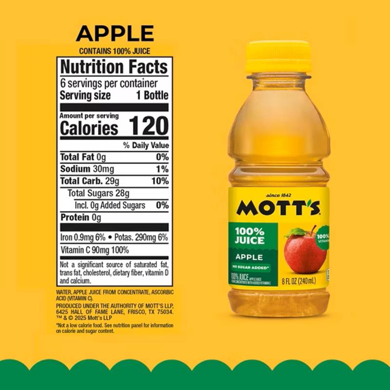 Mott's 100% Original Apple Juice, 8 fl oz bottles, 6 pack
