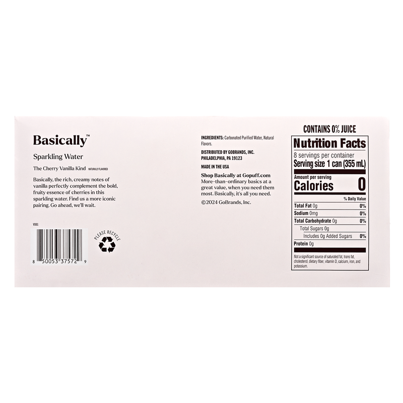 Basically Cherry Vanilla Sparkling Water 8pk 12oz Cans