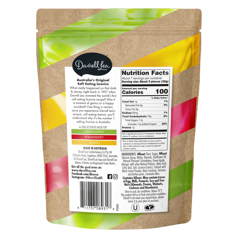 Darrell Lea Soft Australian Mixed Fruit Flavored Licorice, 7oz