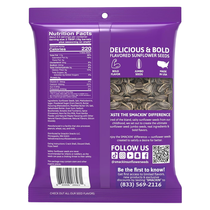 SMACKIN' Cinnamon Churro Sunflower Seeds, 4oz