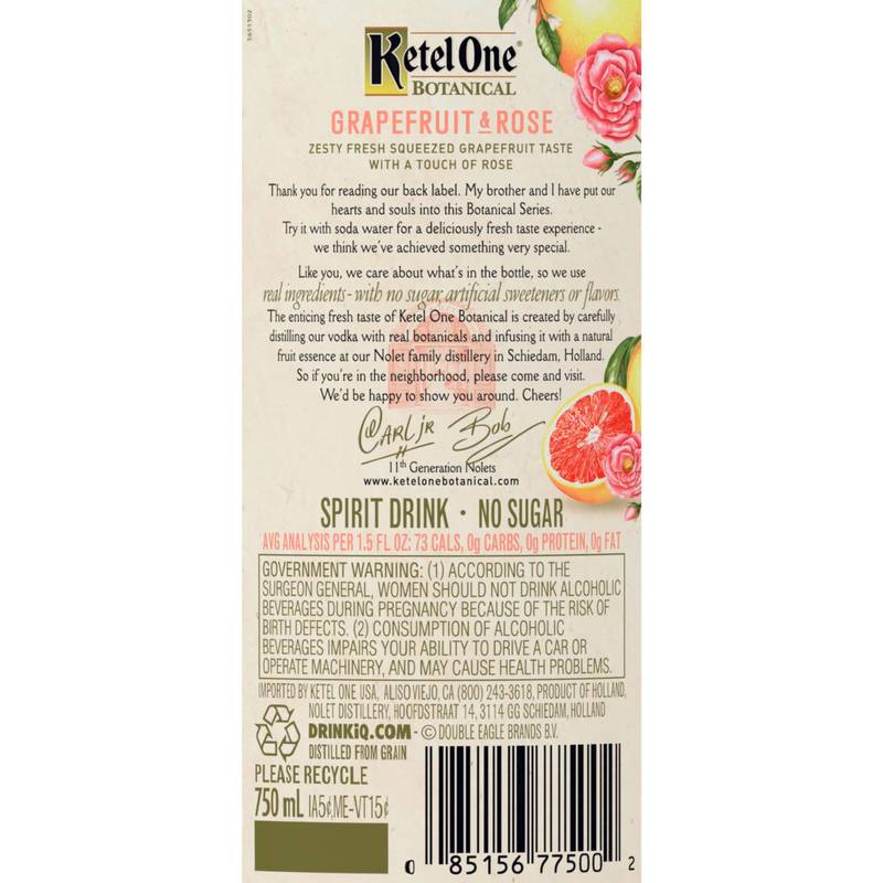 Ketel One Botanical Grapefruit & Rose Vodka 750ml (60 Proof)