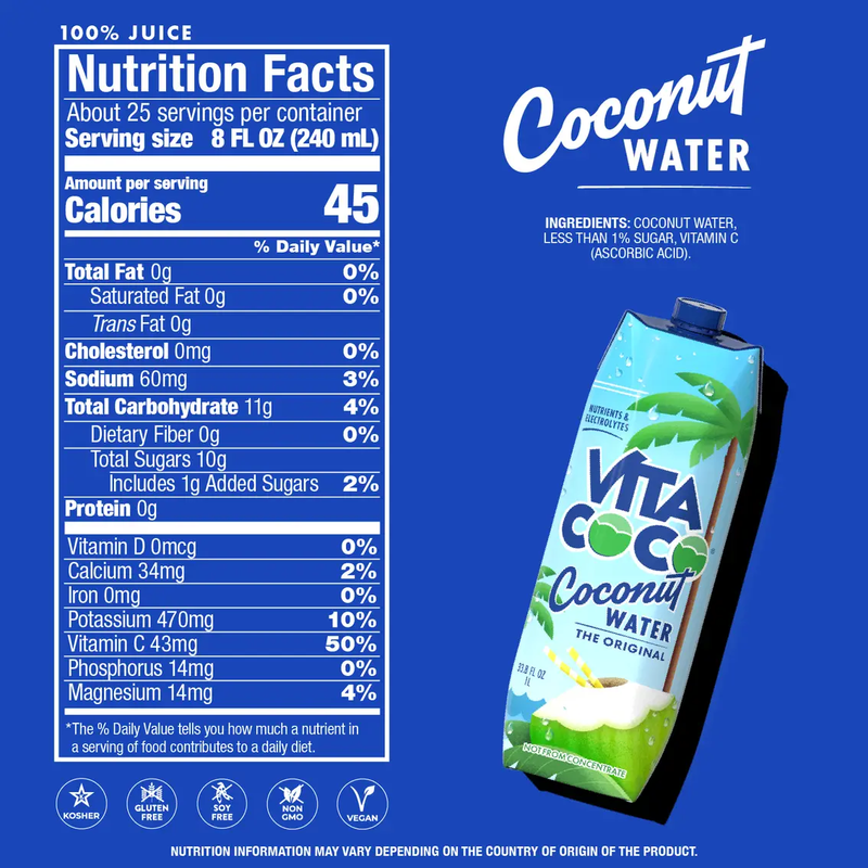 Vita Coco Pure Coconut Water 8pk 1L Ctn- XL