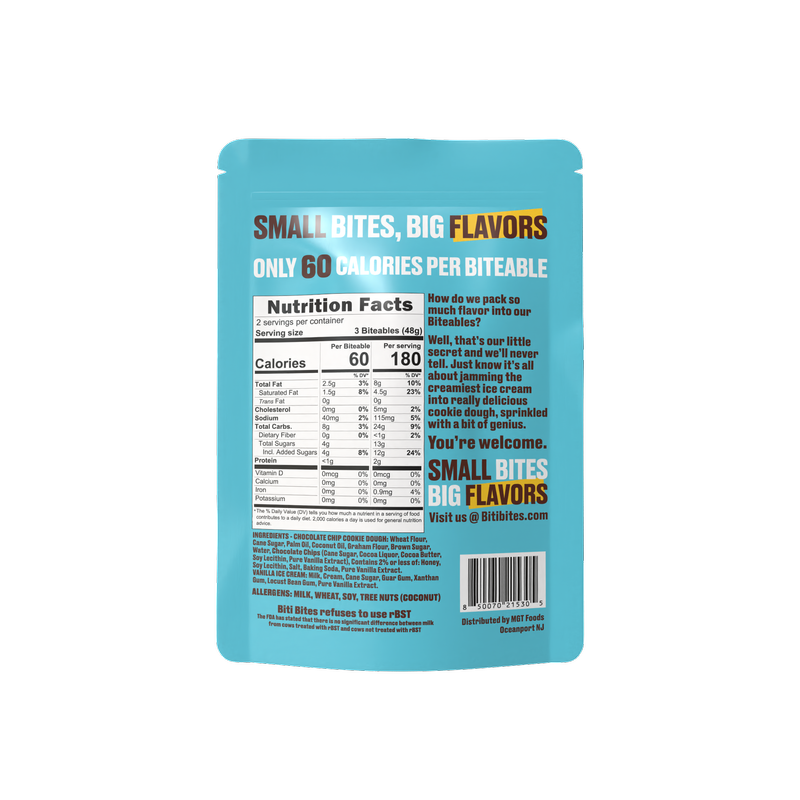 Biti Bites Biteables Chocolate Chip Cookie Dough Frozen Bites, 6ct