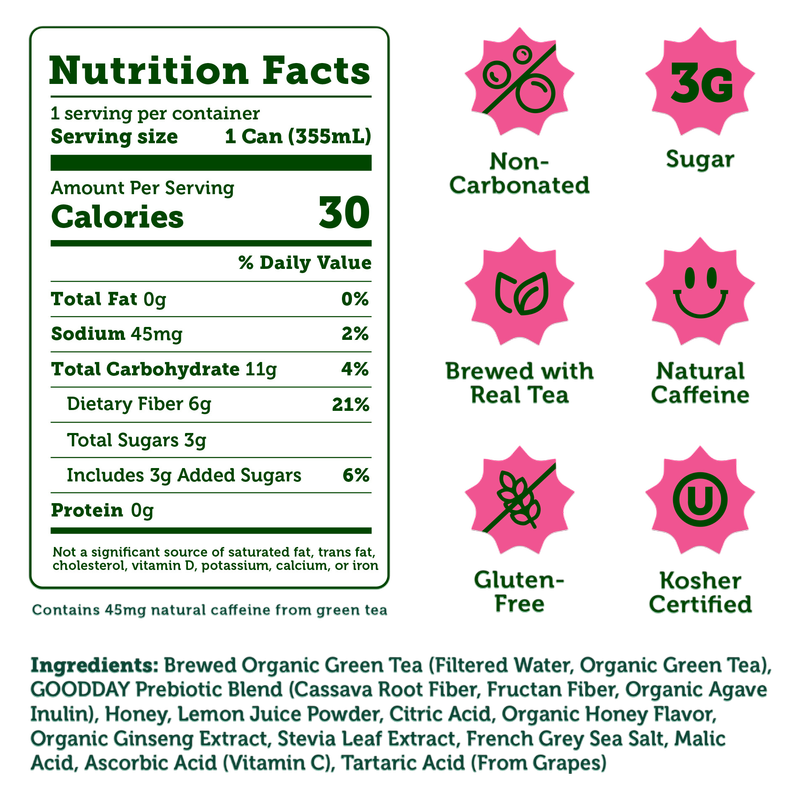 Halfday Prebiotic Green Tea with Honey & Ginseng 12oz Can
