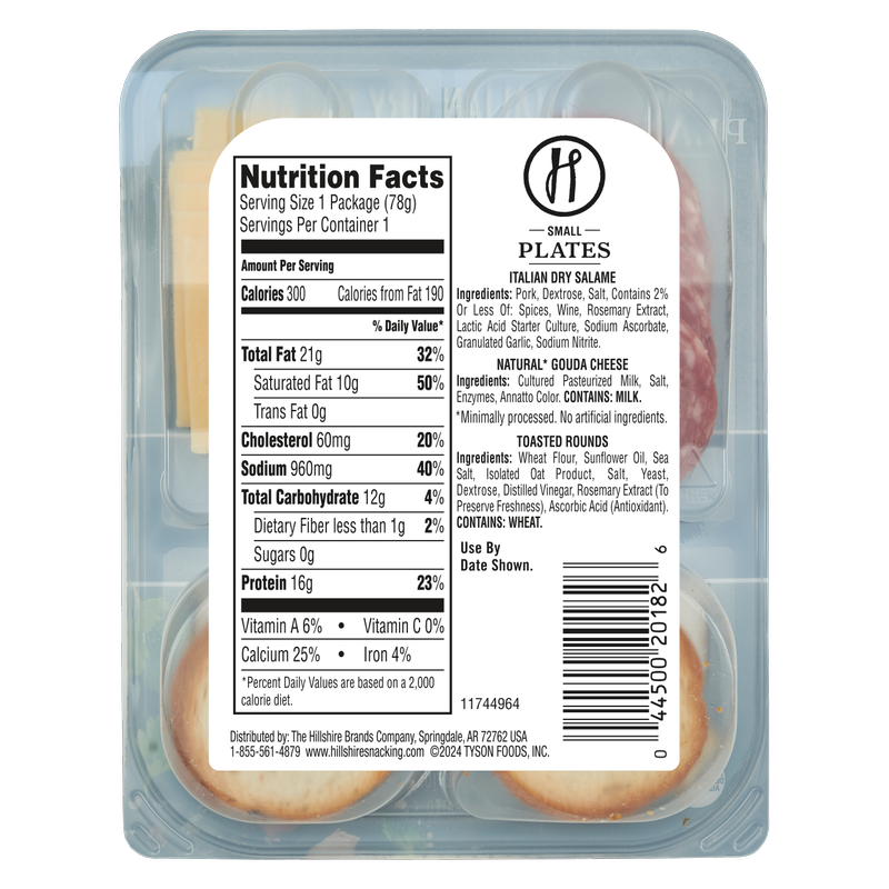 Hillshire Snacking Protein Small Plates Italian Dry Salame & Gouda Cheese - 2.76oz