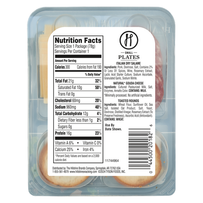 Hillshire Snacking Protein Small Plates Italian Dry Salame & Gouda Cheese - 2.76oz