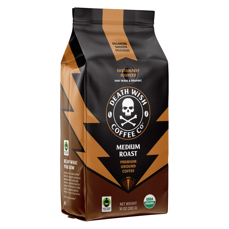 Death Wish Coffee Organic Medium Roast Ground Coffee 10oz Bag