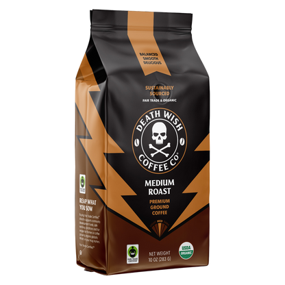 Death Wish Coffee Organic Medium Roast Ground Coffee 10oz Bag