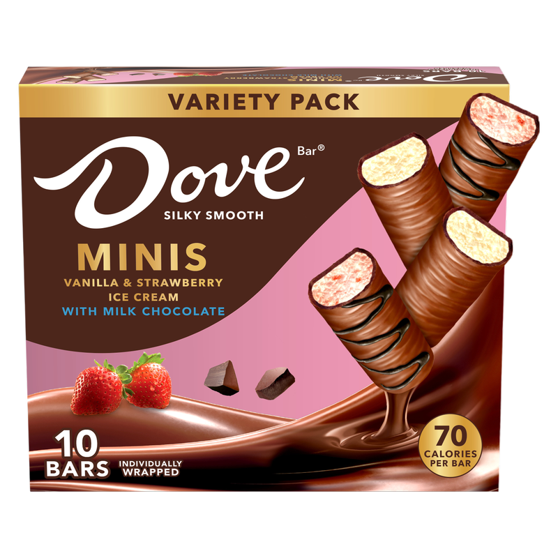 DOVE Vanilla & Strawberry Ice Cream Mini Milk Chocolate Ice Cream Bars Assortment, 10ct