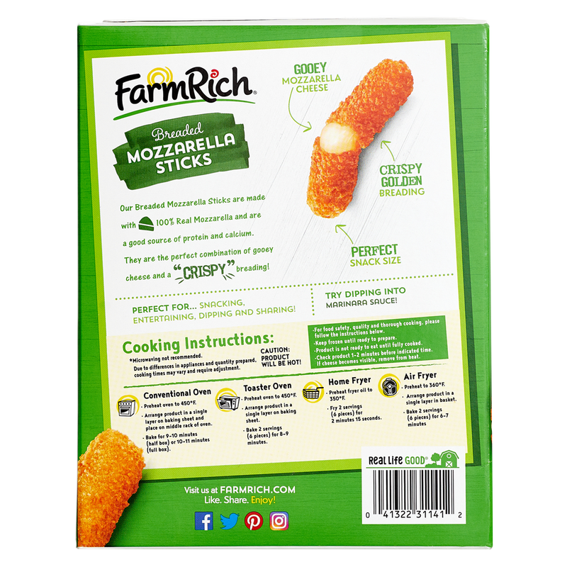 Farm Rich Frozen Breaded 100% Real Mozzarella Cheese Sticks 24oz