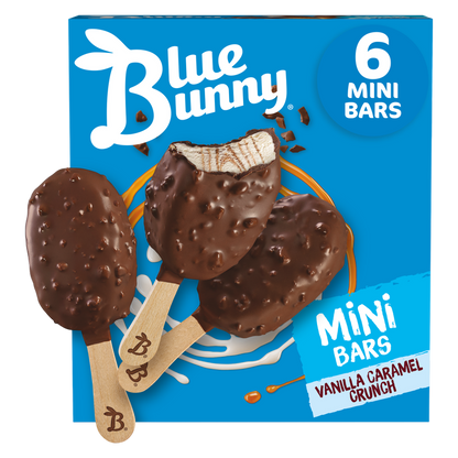 Blue Bunny Mini Bars Vanilla Caramel Crunch, Frozen Dessert, 6 Pack