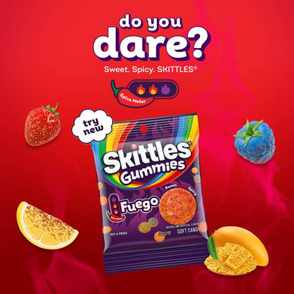 SKITTLES GUMMIES Fuego Sweet and Spicy Gummy Candy, 5.8 Oz Bag