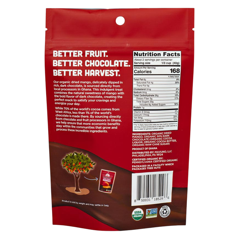 Mavuno Harvest Organic Dark Chocolate Dipped Dried Mango, 3oz
